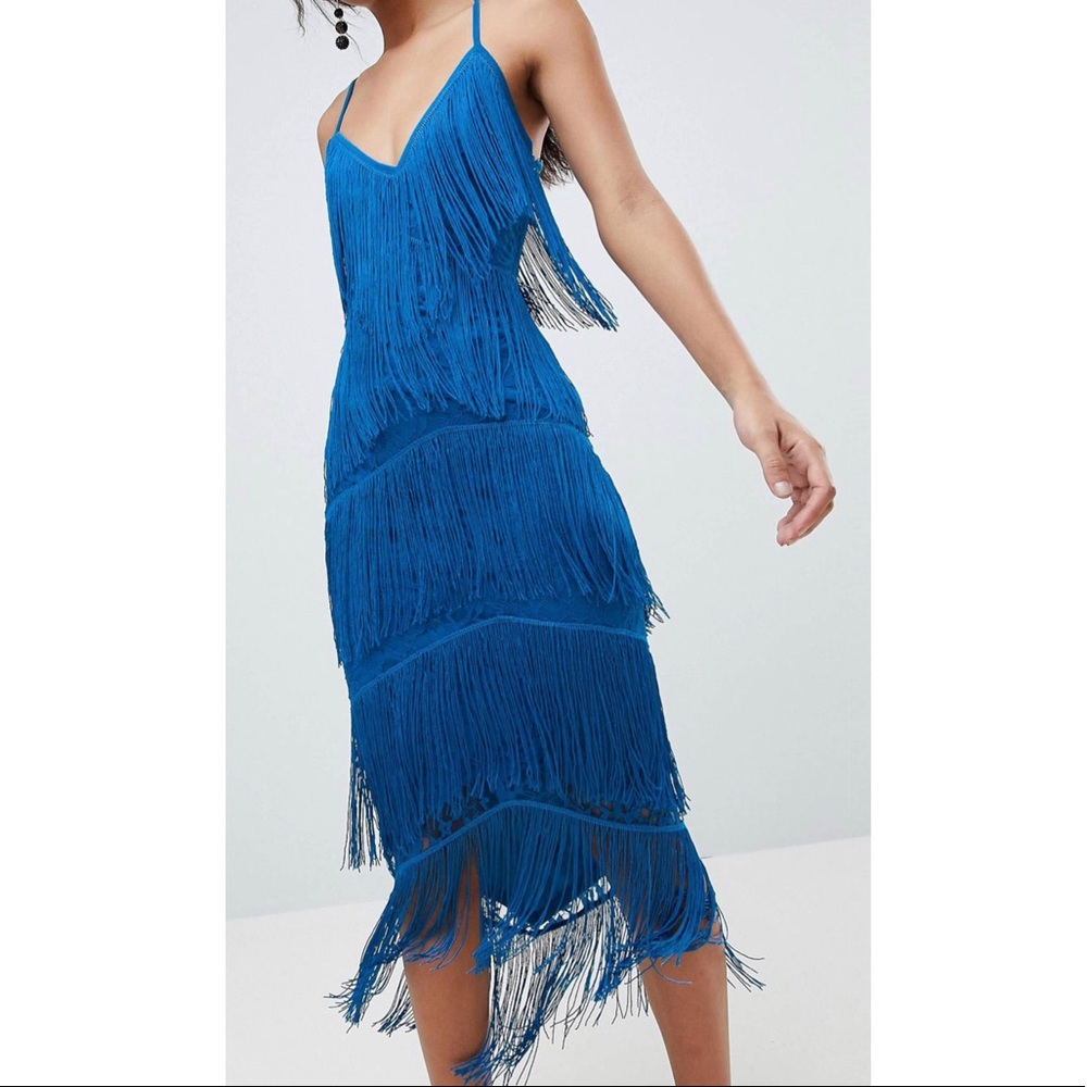 NWOT Blue fringe dress